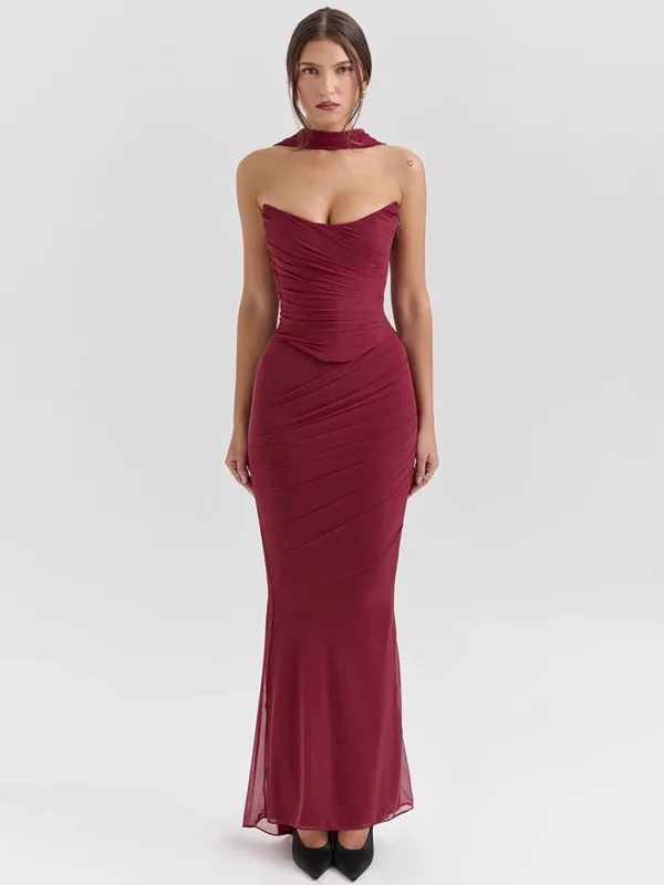 Wine Red Luxe Two-Piece Set - Chic Crop Top & Maxi Skirt