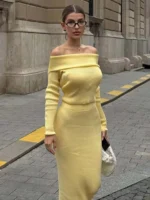 Chic One-Shoulder Knitted Skirt Set for Effortless Elegance - Image 5