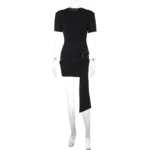 Chic Black Bandage Short Dress with Metal Buckle for Women - Image 6