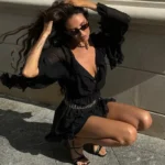 Elegant Black Ruffle Pleated Mini Dress for Summer Events - Image 5