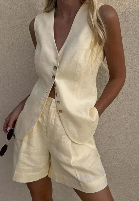 Breathable Cotton Linen Vest Shorts Set - Perfect Summer Outfit