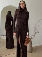 Chic Moopsi Turtleneck Maxi Dress with Thigh High Split