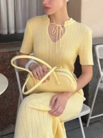 Lace-Up O-Neck Sweater Dress for Elegant Office Style - Image 6