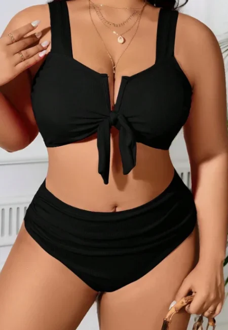 Plus Size High Waist Ribbed Bikini - Tummy Control Swimwear