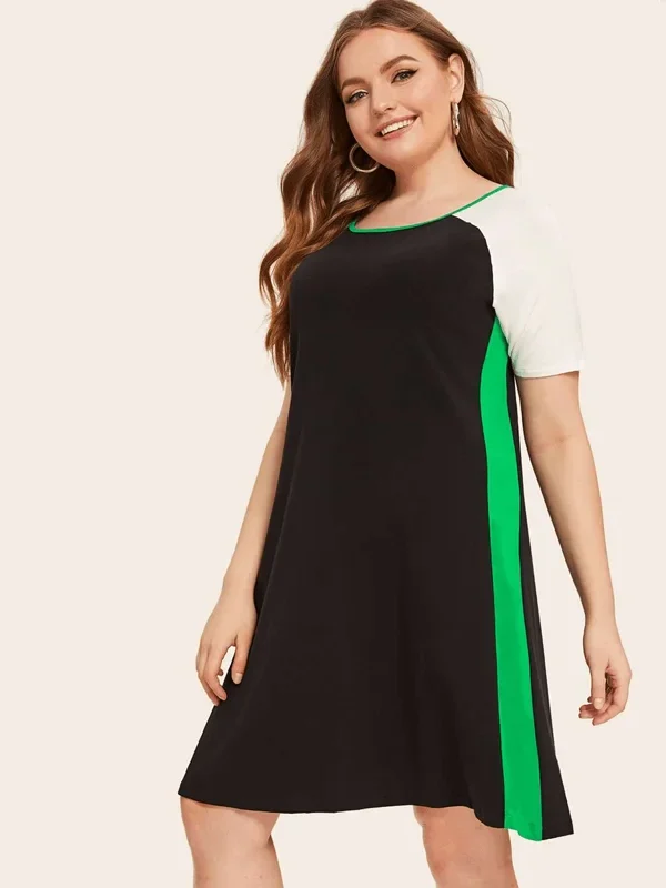 Plus Size A-Line Summer Dress for Women in Black & White