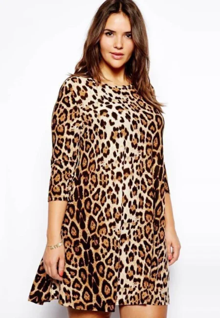 Plus Size Leopard Print Dress for Women - Elegant Casual Wear