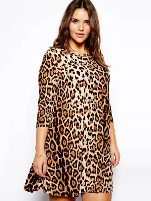 Plus Size Leopard Print Dress for Women - Elegant Casual Wear
