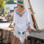 Elegant Crochet Bikini Cover-Up with Fringe Trim for Women - Image 2