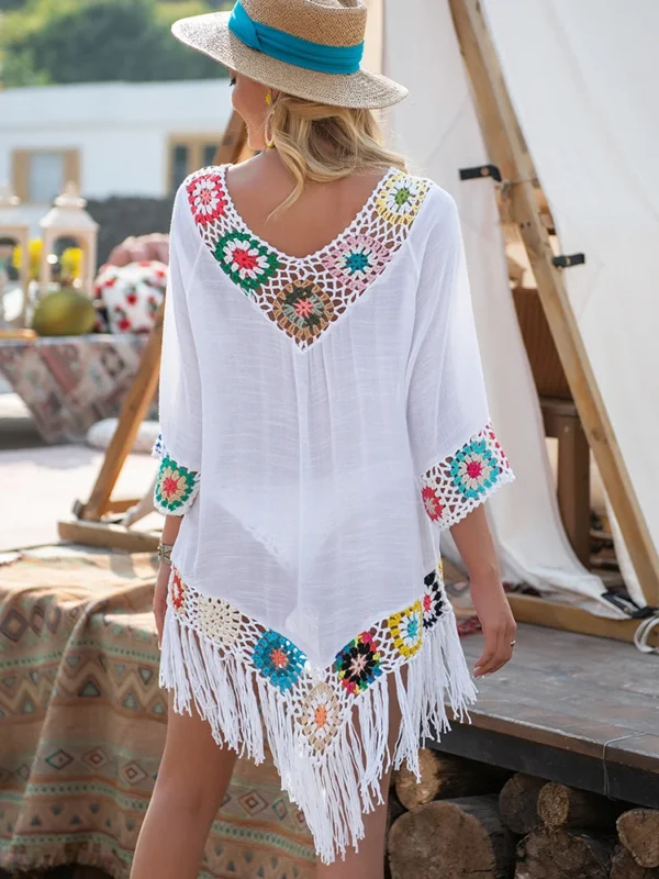 Elegant Crochet Bikini Cover-Up with Fringe Trim for Women