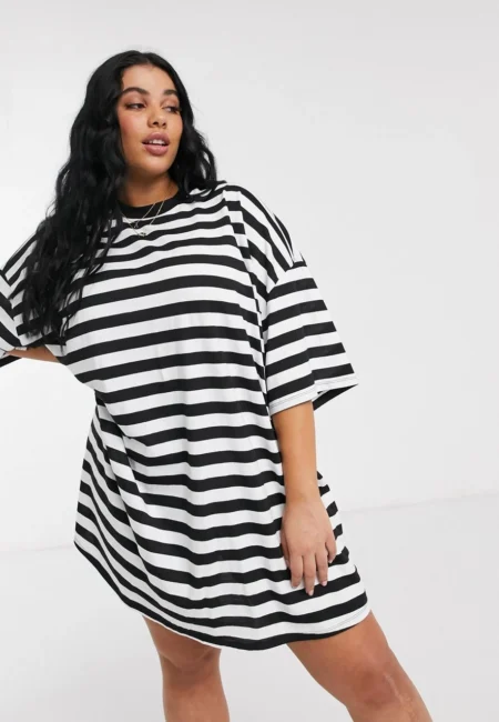 Plus Size Striped Knit Dress for Women - Casual Summer Style