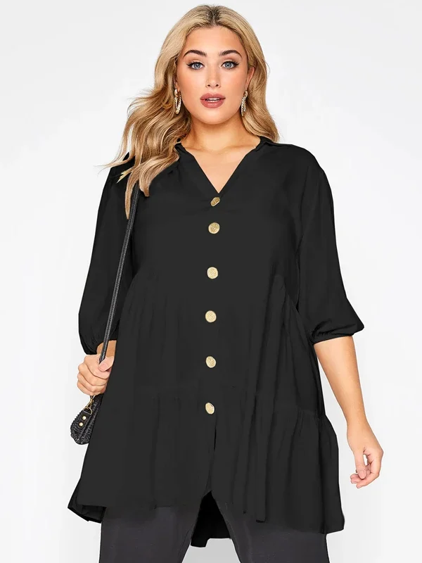 Elegant Plus Size Button Down Tunic Top for All Seasons
