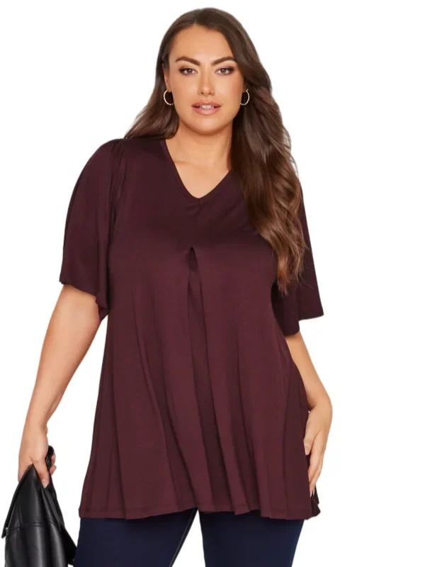 Plus Size Summer V-Neck Swing Blouse with Flare Sleeves