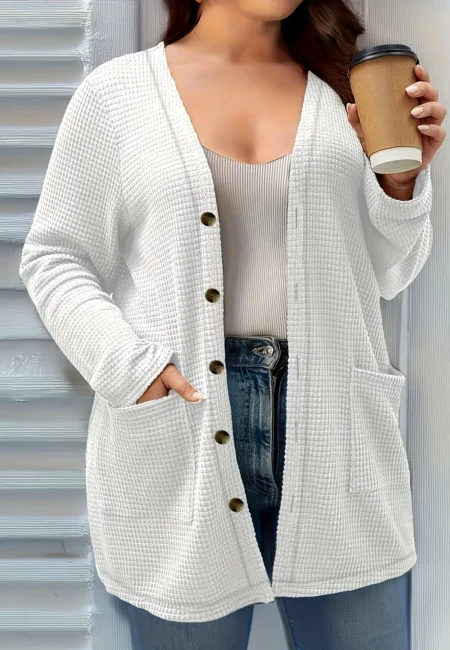 Luxurious V-Neck Button Cardigan - Extended Sizes Available