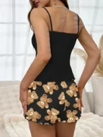 Charming Black Bear Print Pajama Set for Cozy Relaxation - Image 2