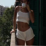 Chic Retro Y2 K Pajama Set: Comfy V-Neck Camis & Shorts - Image 4