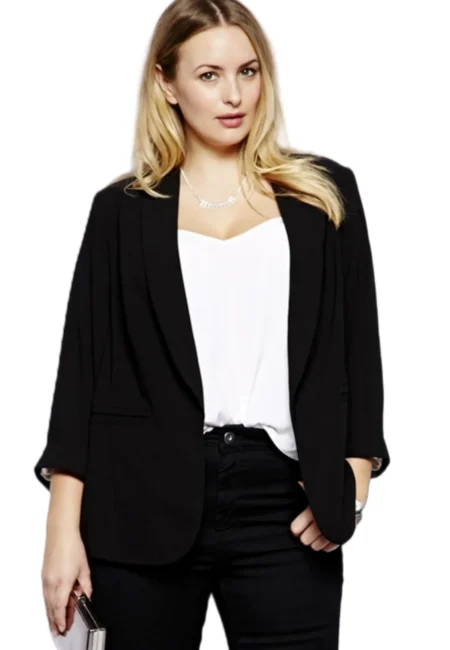 Sophisticated Black Open Front Blazer - Curve Sizes 2 XL-8 XL