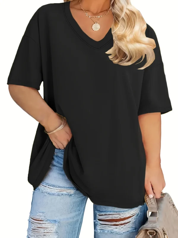 Plus Size V Neck Tee: Soft Summer Essential in Vibrant Colors