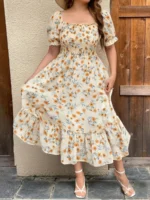 Floral Print Plus Size A-Line Dress with Square Neckline