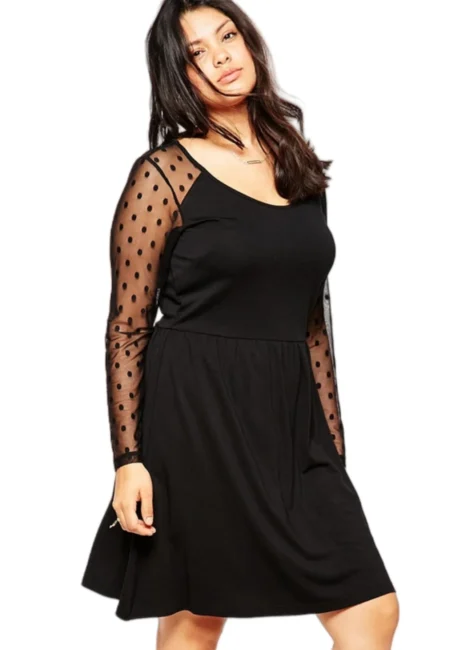 Plus Size A-Line Summer Dress with Dot Print Sleeves
