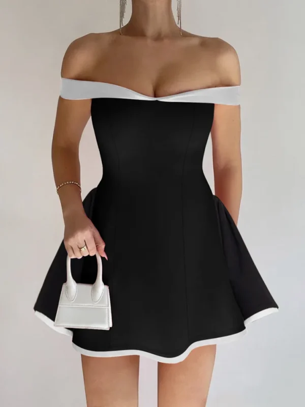 Elegant Black Off-Shoulder Mini Dress - Backless Party Perfection