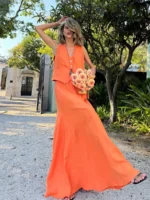 Vibrant Orange Women's 2-Piece Vest Skirt Suit for Summer Elegance - Image 5