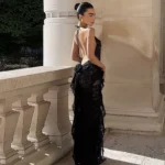 Lace Ruffled Spaghetti Strap Dress: Elegant A-Line Chic - Image 2