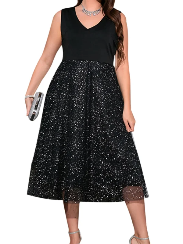 Plus Size Sequin V-Neck Midi Dress for Summer Style