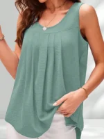 Chic Plus Size Round Neck Pleated Vest for Effortless Style - Image 5