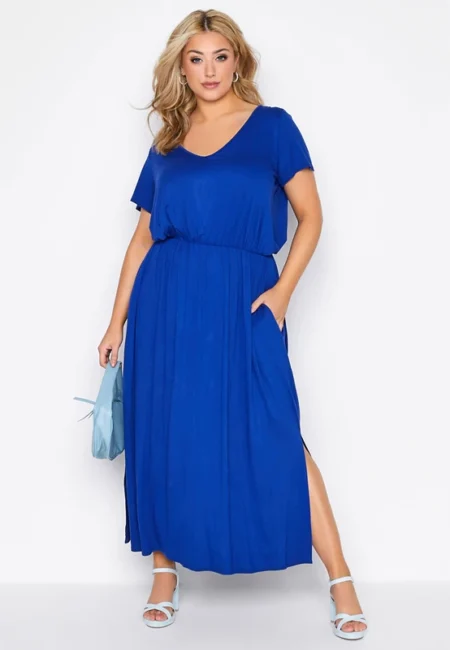 Plus Size V-Neck Royal Blue Casual Maxi Dress for Summer