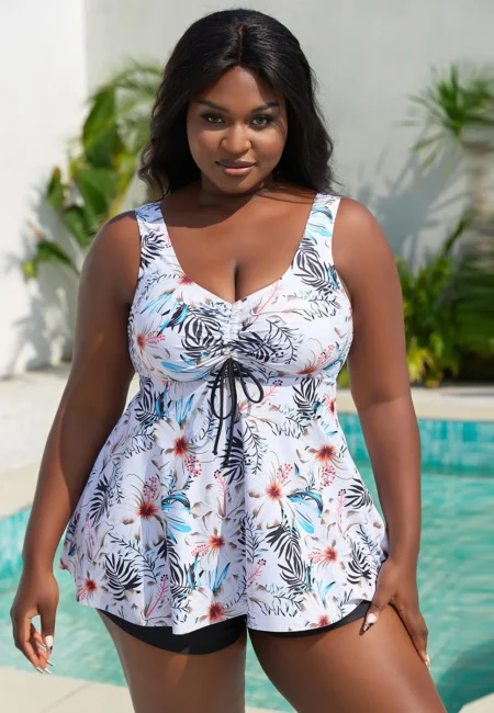 Tropical Floral Plus Size Tankini: Flattering Swim Dress & Shorts