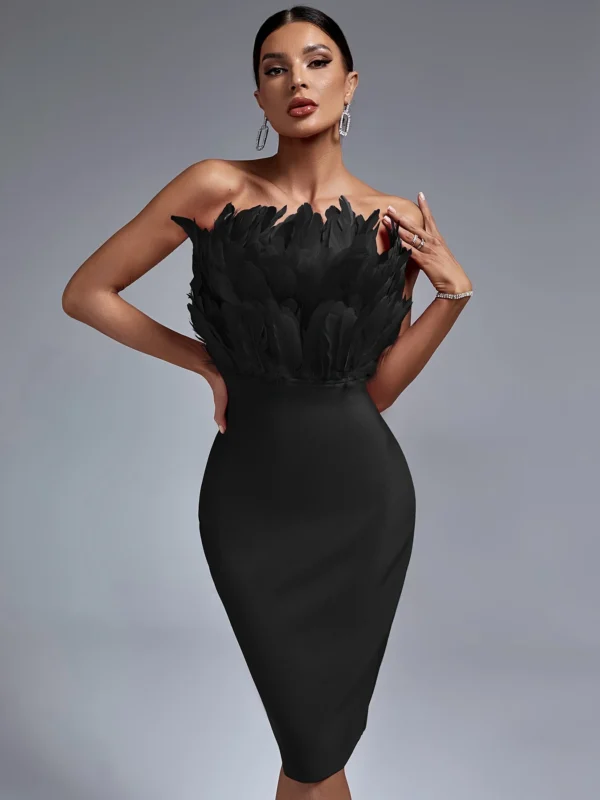 Elegant Black Feather Bandage Dress for Glamorous Events