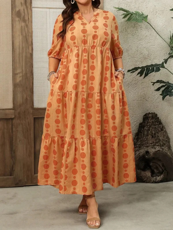 Vibrant Orange Plus Size Long Dress with Pockets for Summer Elegance