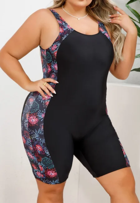 Floral Plus Size Monokini - High Waist Wetsuit for Summer