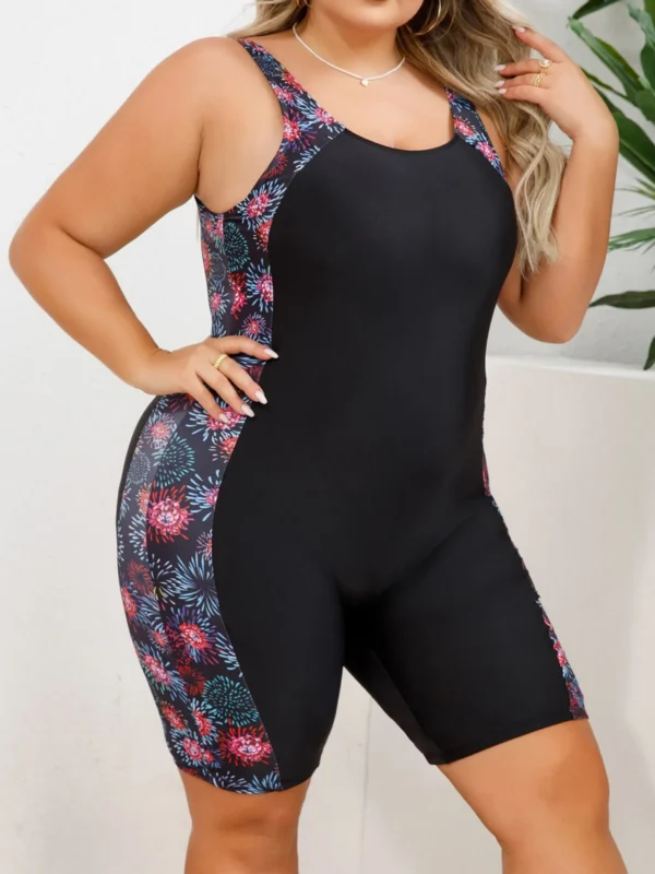 Floral Plus Size Monokini - High Waist Wetsuit for Summer