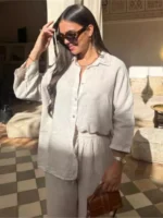 Chic Women's Cotton Linen Two-Piece Suit for Effortless Style - Image 3