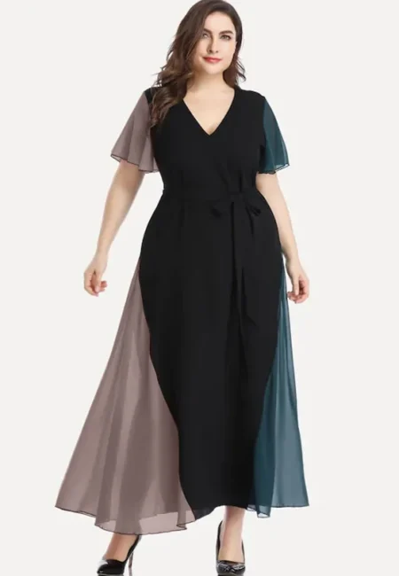 Elegant Plus Size Chiffon Summer Maxi Dress with Sash