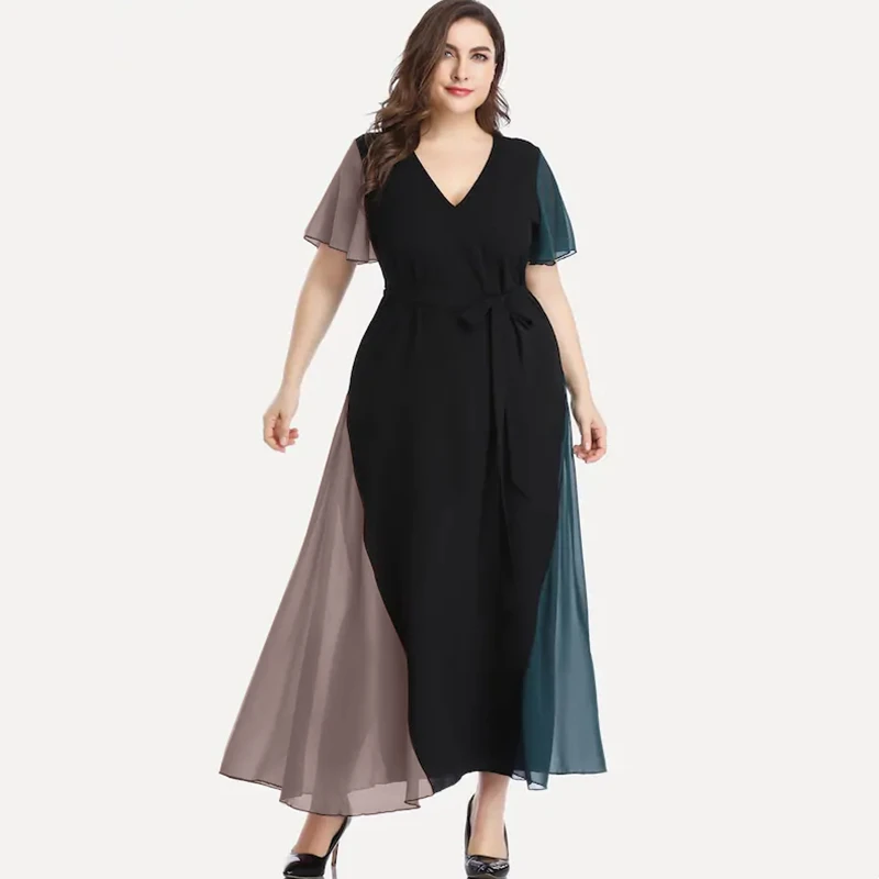 kf-S22c3fcad99cb483b93af720feb017aeab Elegant Plus Size Chiffon Summer Maxi Dress with Sash
