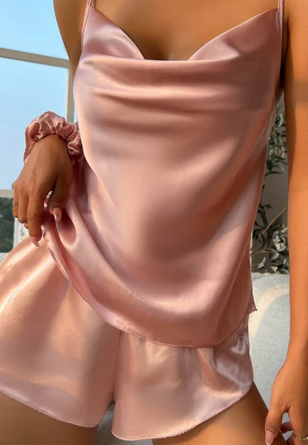 Luxury Satin Pajama Set: Elegant V-Neck Cami & Shorts