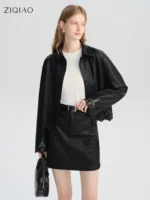 Chic Autumn Vegan Two-Piece Set: Skirt & Jacket Ensemble