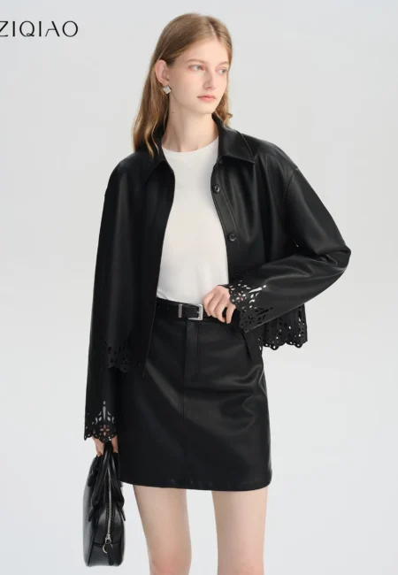 Luxe Autumn Vegan Jacket Skirt Set - Office Ready Ensemble