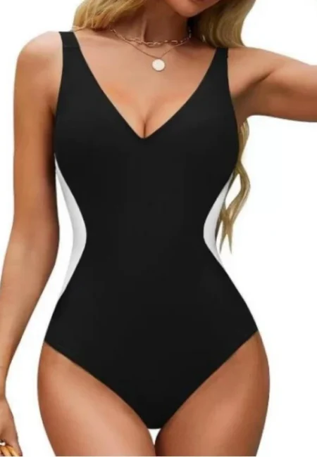 Luxe V-Neck Contrast Swimsuit - Tummy Control One-Piece