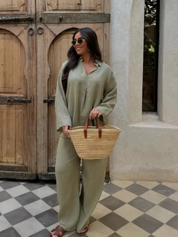 Chic Summer Cotton Linen Shirt & Pants Set for Effortless Style