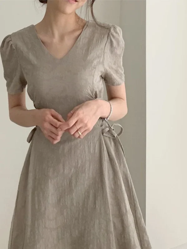 Cotton Linen Dress Long New Hot Sales Woman Short Sleeve Solid Retro Vintage Long Dresses