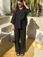 Chic Women's Cotton Linen Two-Piece Suit for Effortless Style - Image 4