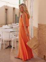 Vibrant Orange Women's 2-Piece Vest Skirt Suit for Summer Elegance - Image 6