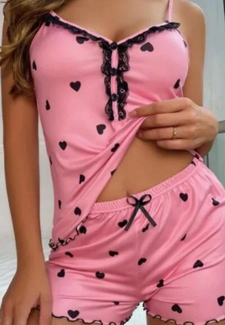 Luxurious V-Neck Summer Pajama Set - Soft Polyester Sleepwear