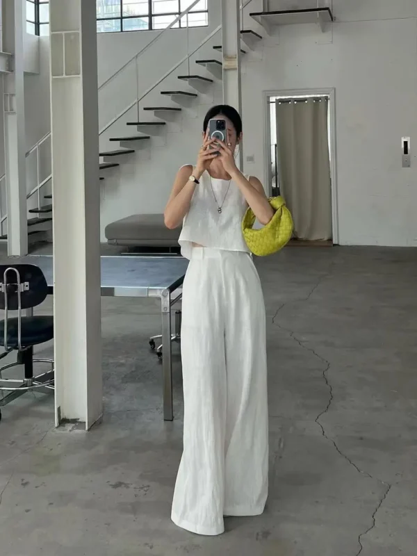 Chic Women's Cotton Linen Wide Leg Pants Set for Summer Elegance