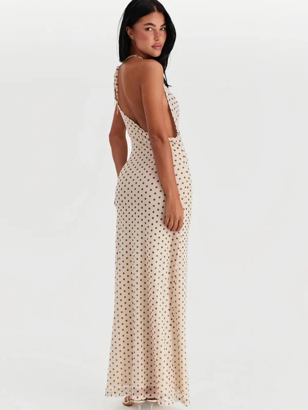 Chic White Polka Dot Backless Maxi Dress for Effortless Elegance