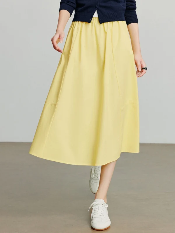 TOYOUTH Women Skirt Autumn New High Waist Pure Cotton Minimalist Umbrella Skirt Lemon Yellow