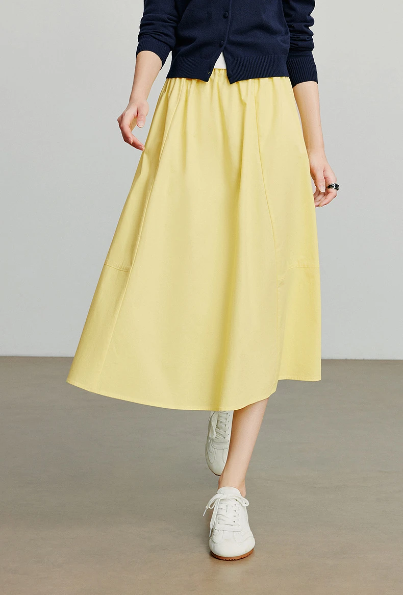Kf-S3943Bce1836A46Acb9C1Fd1E0F430162G Toyouth Women Skirt Autumn New High Waist Pure Cotton Minimalist Umbrella Skirt Lemon Yellow